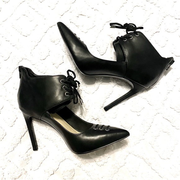 NINE WEST Black Lace Up Cut Out Heels - Picture 7 of 12